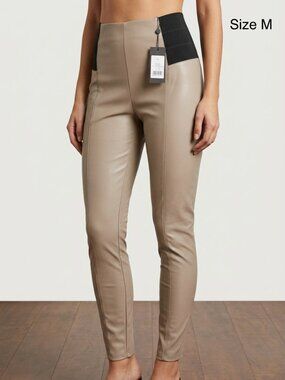 NWT Dynamite Faux Leather Leggings w/ Elastic Waistband Taupe / Ash